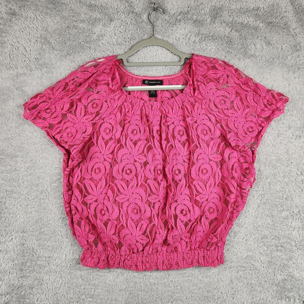 Vintage International Concepts Blouse Womens Small Pink Lace Floral Sheer Fairy